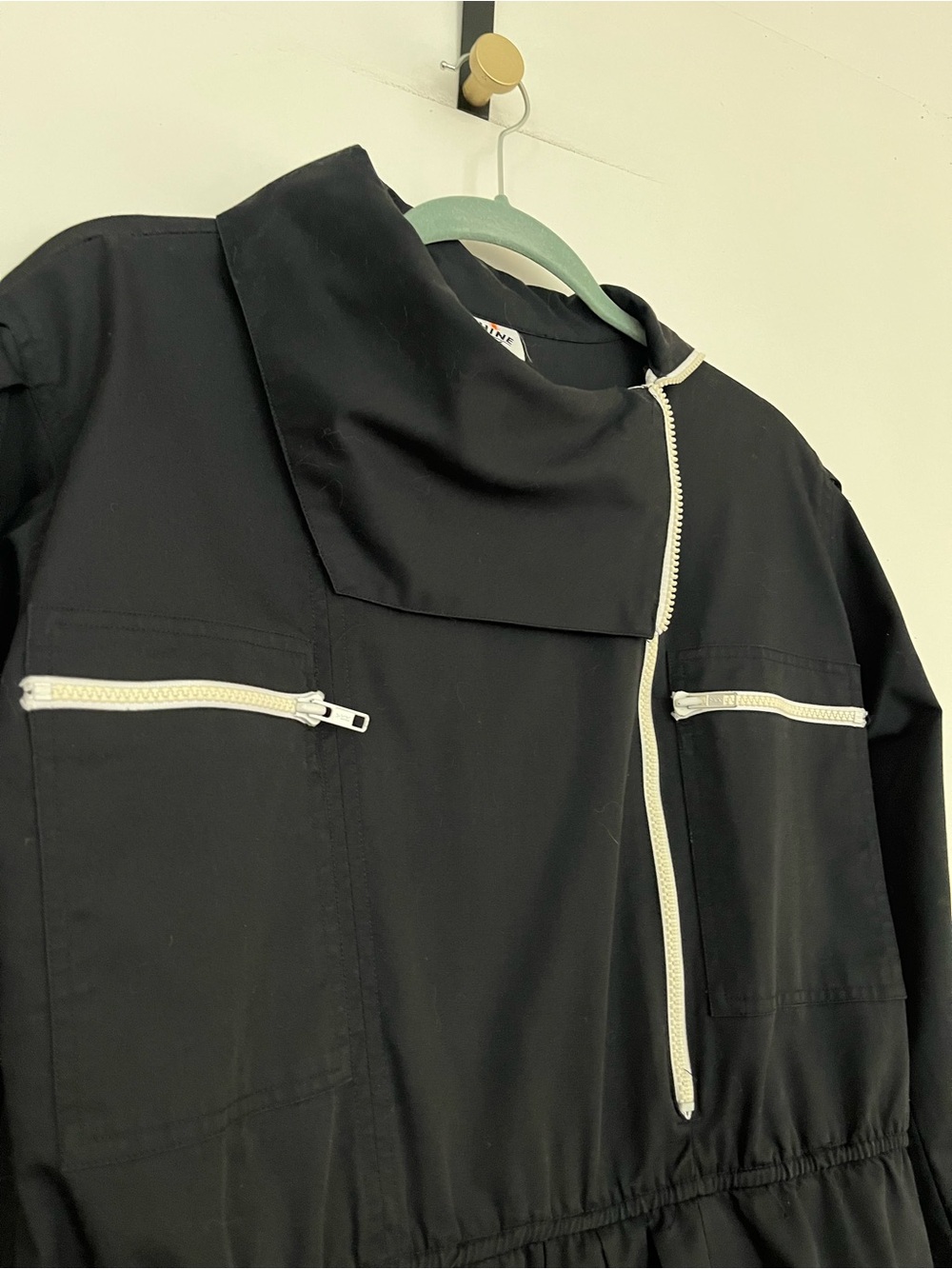 Vintage Sunshine Alley black asymmetrical collar with white zipper detail